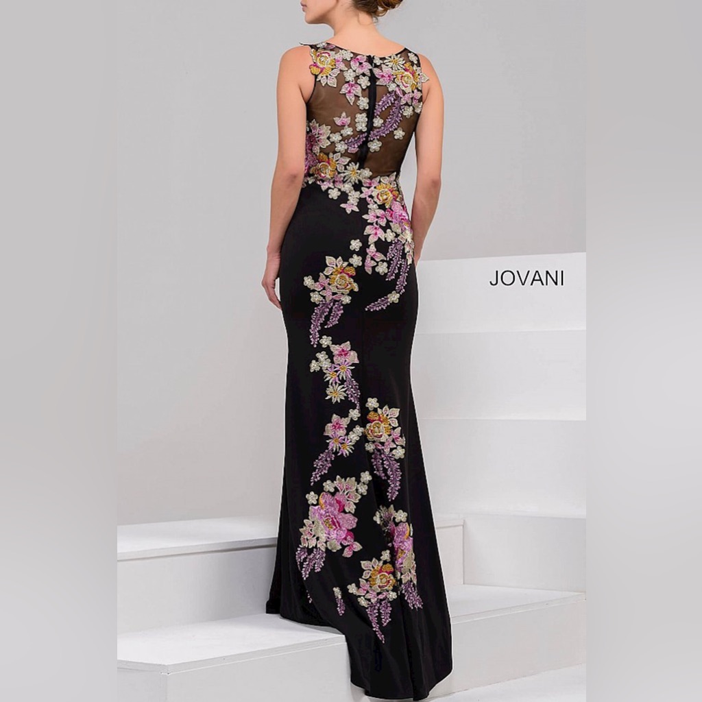 Jovani Floral Sequin/Bead Embroidered Prom Dress